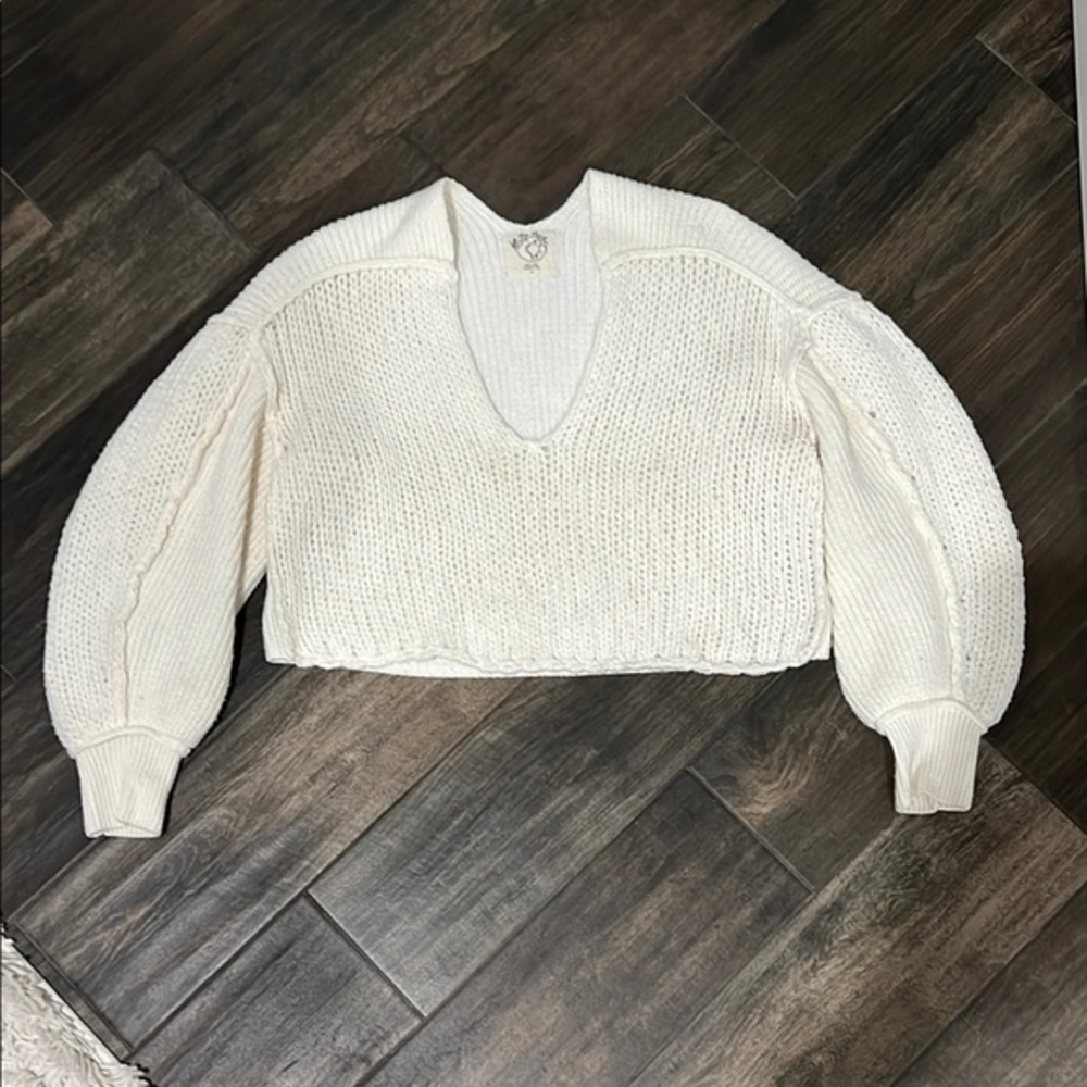 Free People Slouchy Cropped Open Knit Sweater Sz S